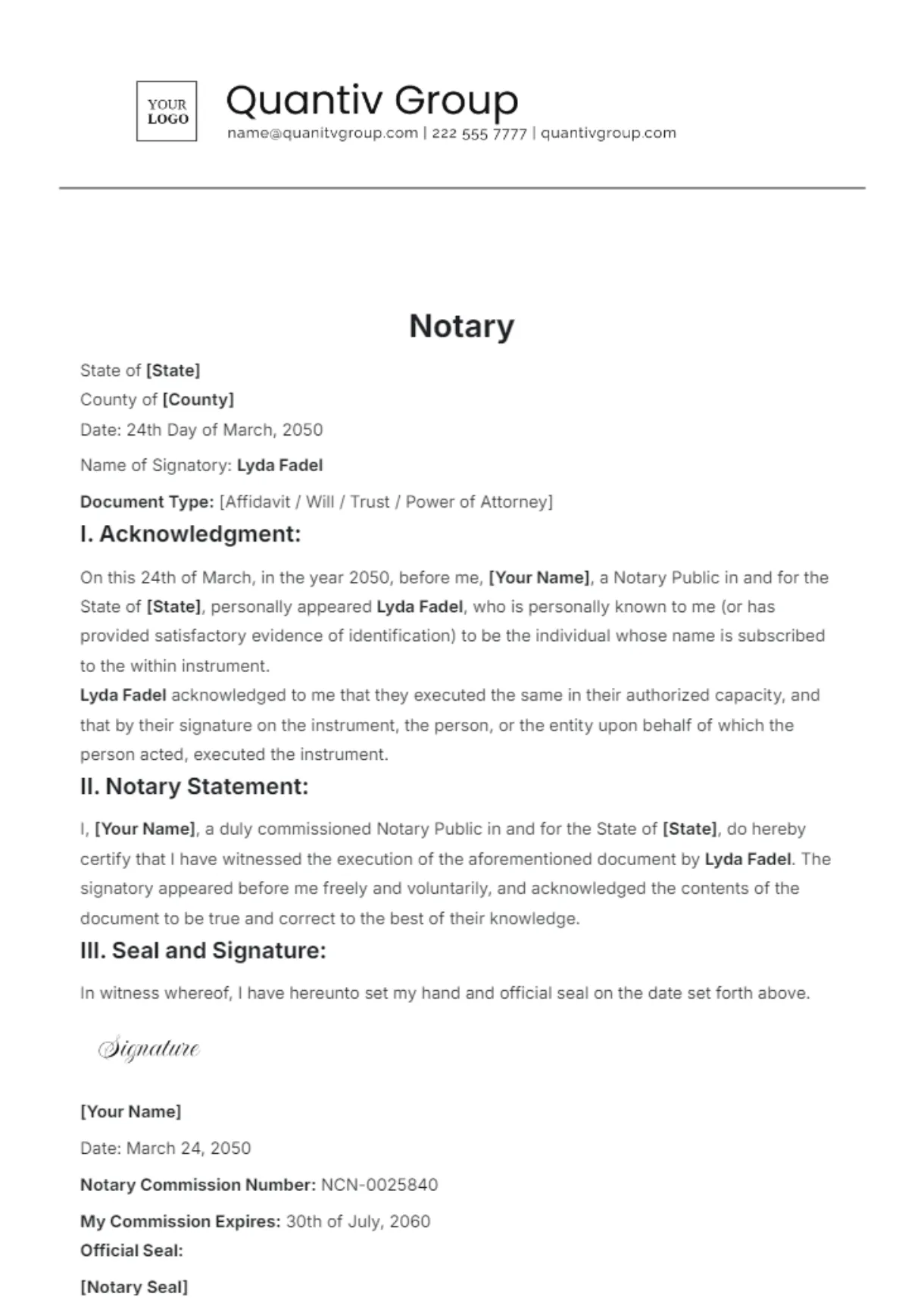 Notary public statement