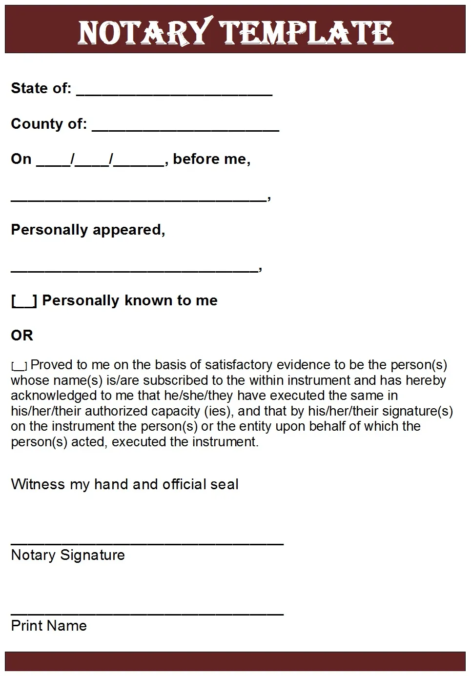 Notary acknowledgment statement templates free report templates printable coloring page