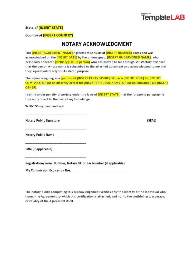 40 free notary acknowledgement & statement templates ᐅ templatelab