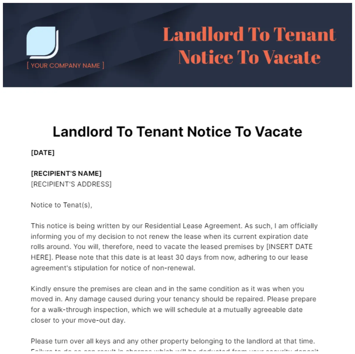 Free landlord to tenant template to edit online