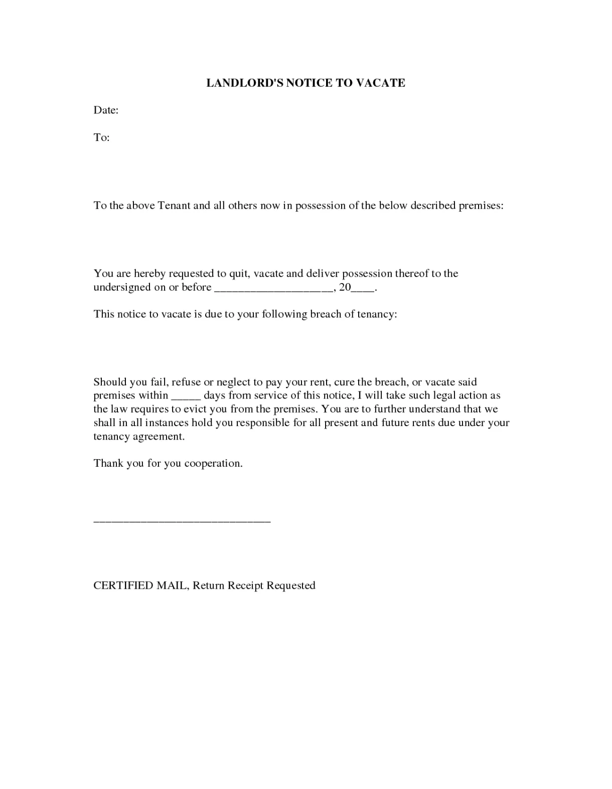 Letter to landlord template