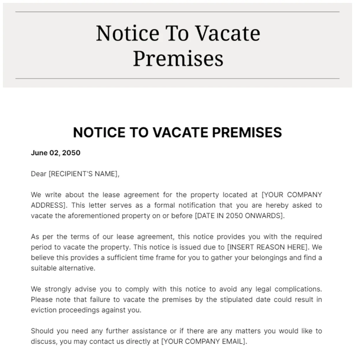 Free premises template to edit online