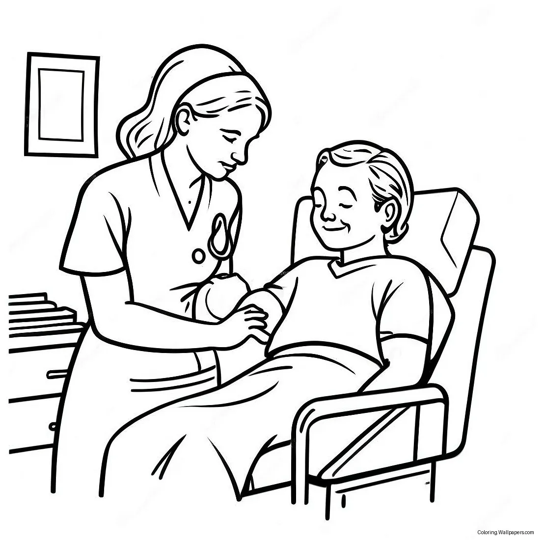 Caring nurse helping patient coloring page 20043-15833