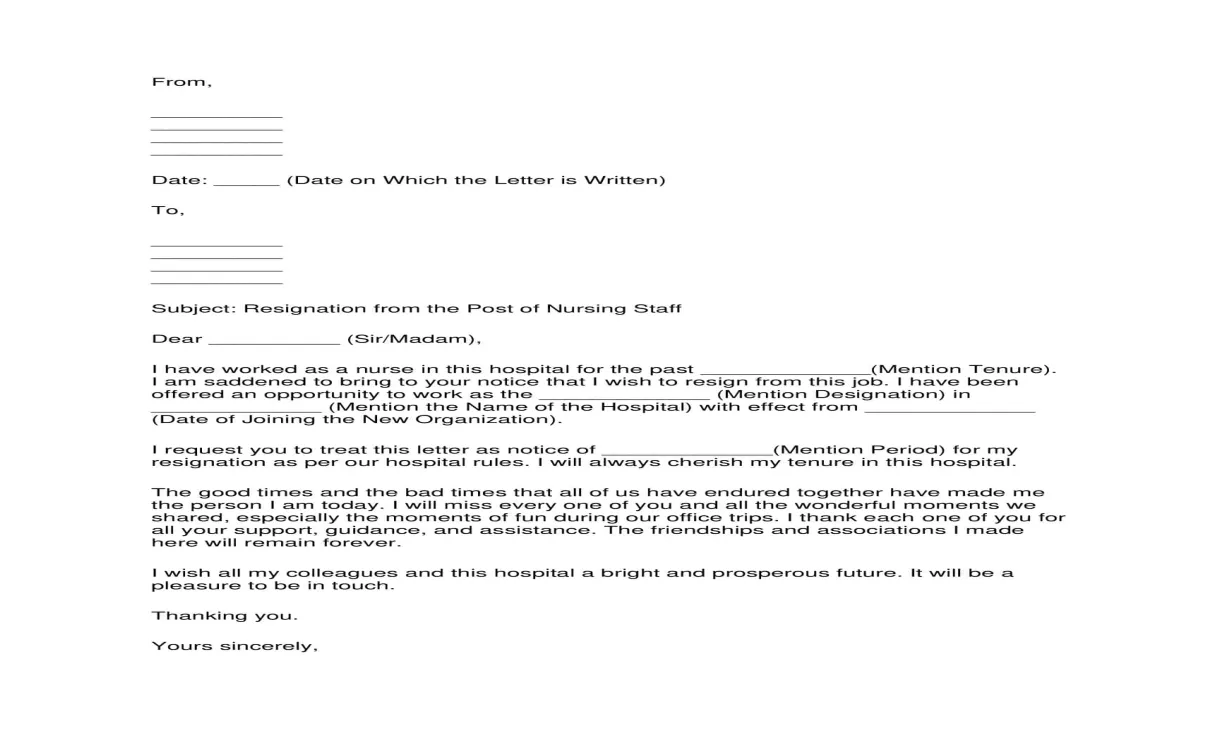 Free Printable Nurse Resignation Letter Templates [PDF] Sample