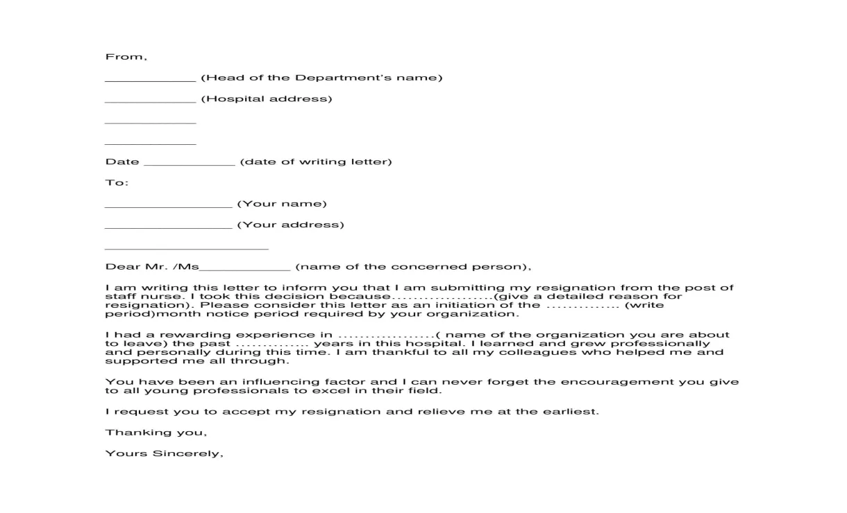 Free Printable Nurse Resignation Letter Templates [PDF] Sample