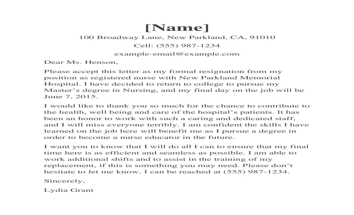 Free Printable Nurse Resignation Letter Templates [PDF] Sample