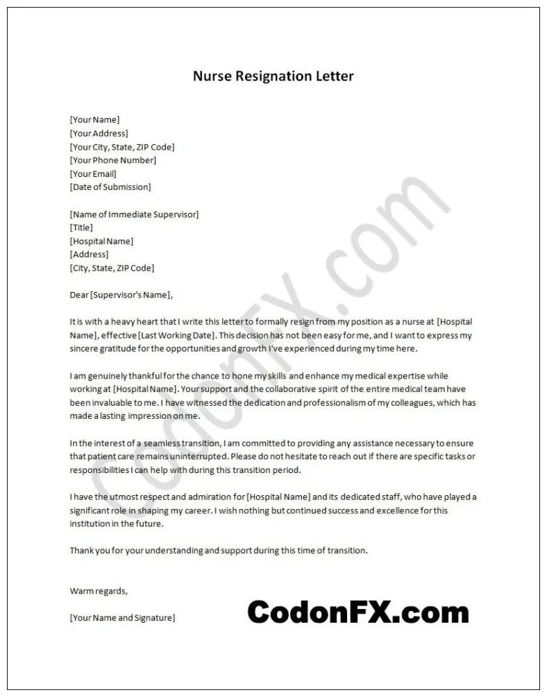Nurse Resignation Letter Template (with Sample)