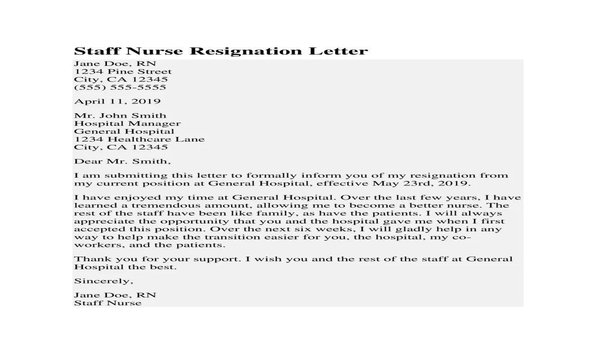 Free Printable Nurse Resignation Letter Templates [PDF] Sample