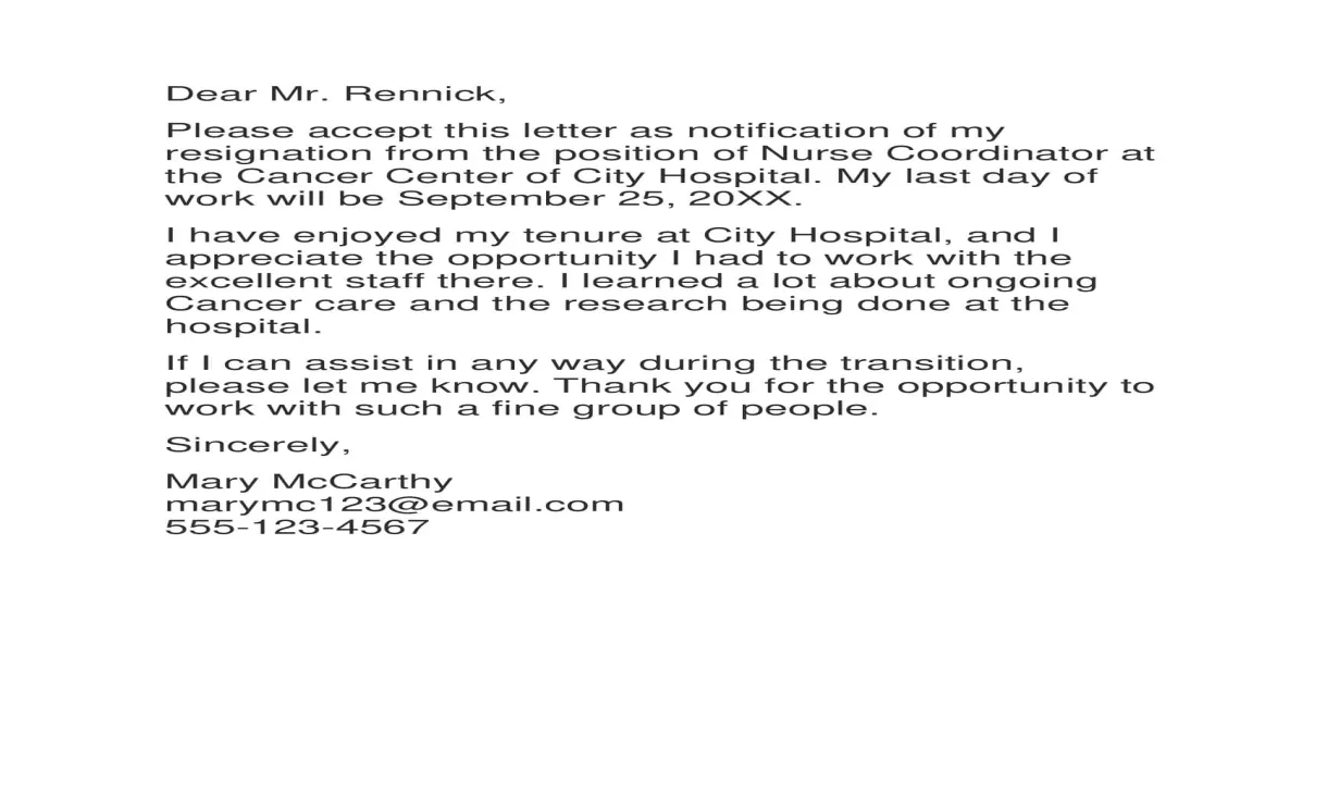 Free Printable Nurse Resignation Letter Templates [PDF] Sample