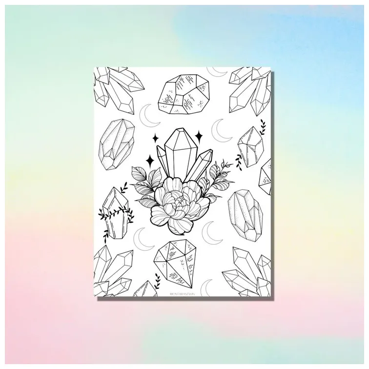 Gemstone witchy coloring page crystal coloring page