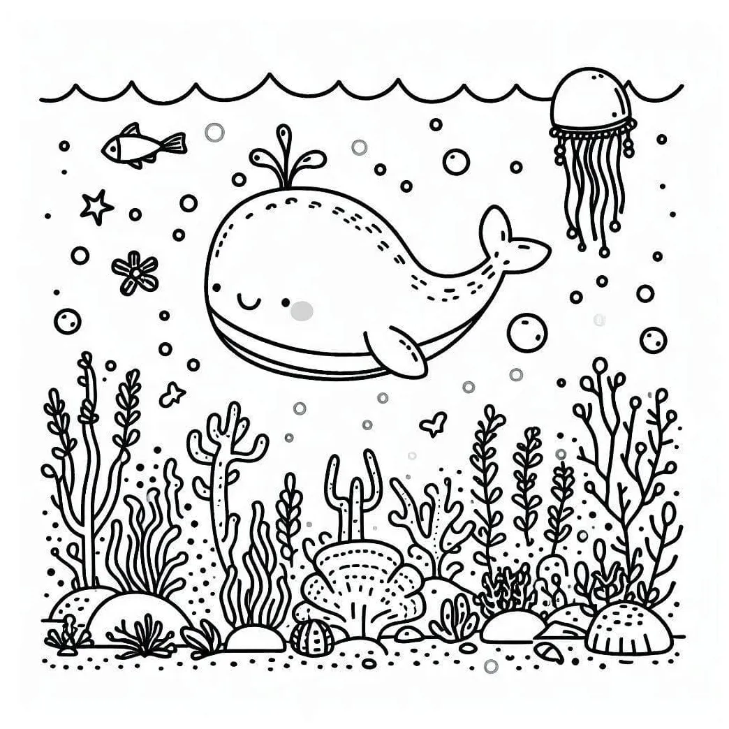 Adorable ocean scene coloring page download, print or color online
