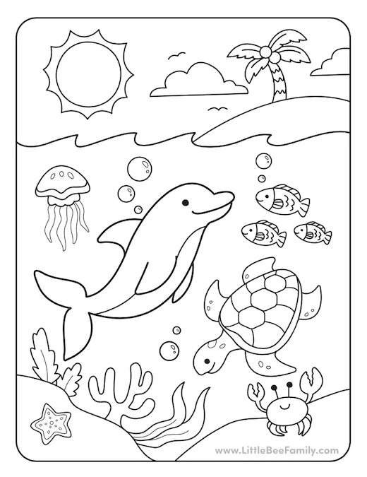 Ocean coloring page little bee family