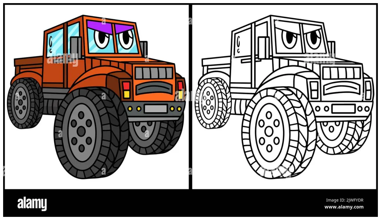 Off-road truck with face vehicle coloring page stock vector & art