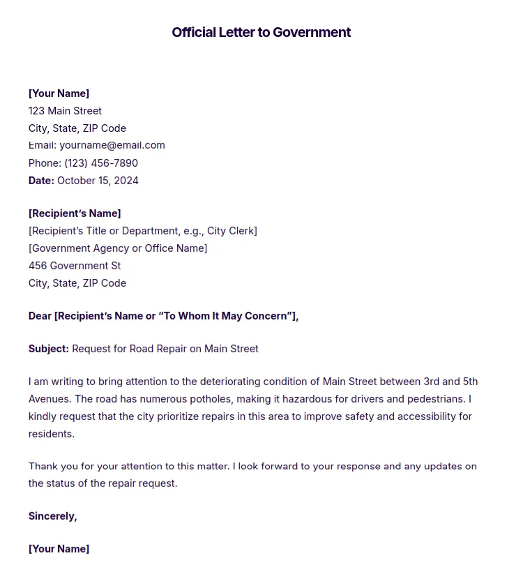 What is the format of official letter infoupdate