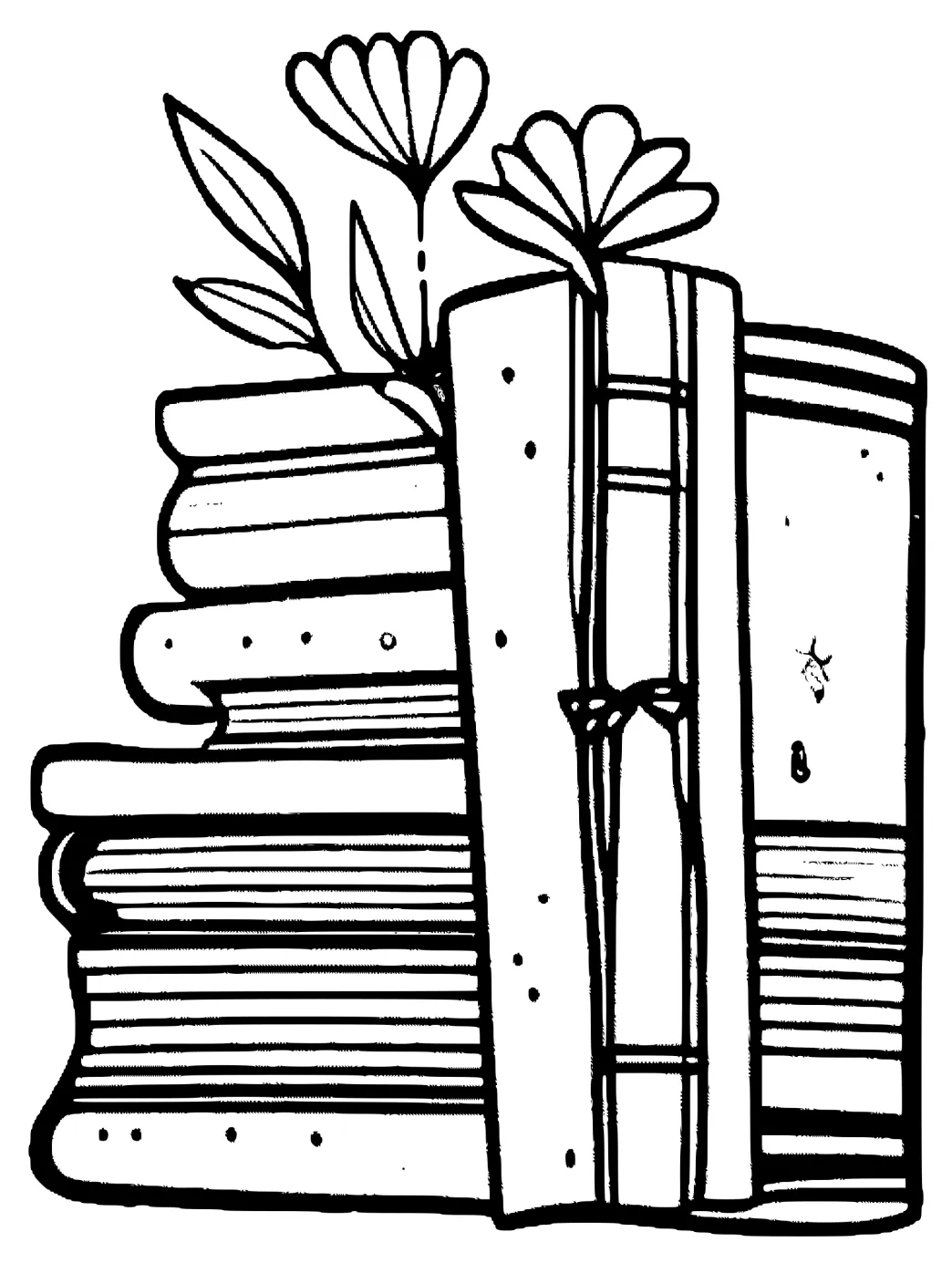 Floral book stack coloring page · creative fabrica