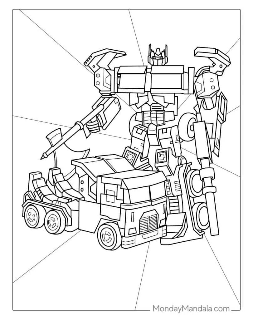 Optimus prime truck coloring page printable