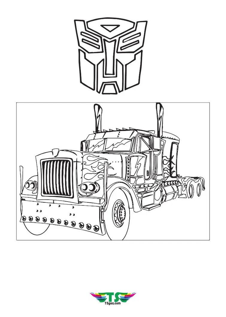 Optimus prime truck with trailer coloring pages [2025] printable coloring page