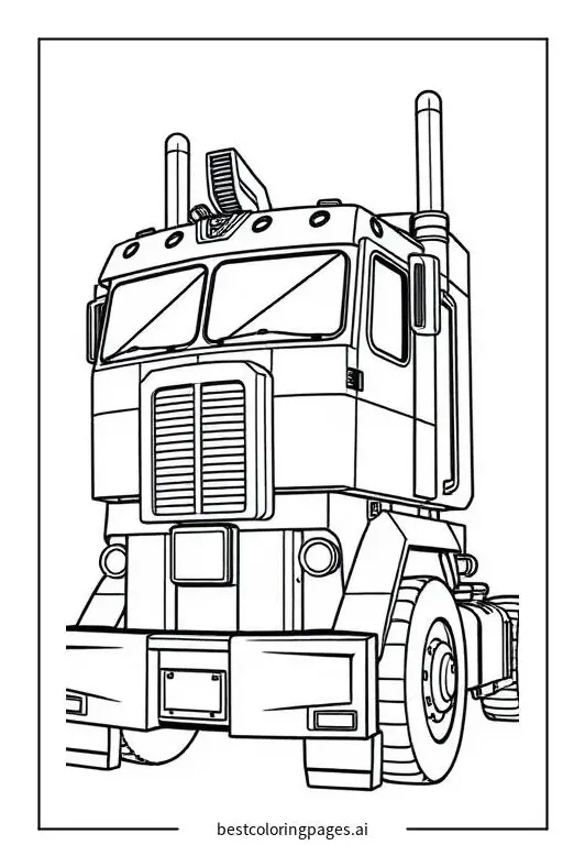 Optimus prime in truck mode coloring page free printable