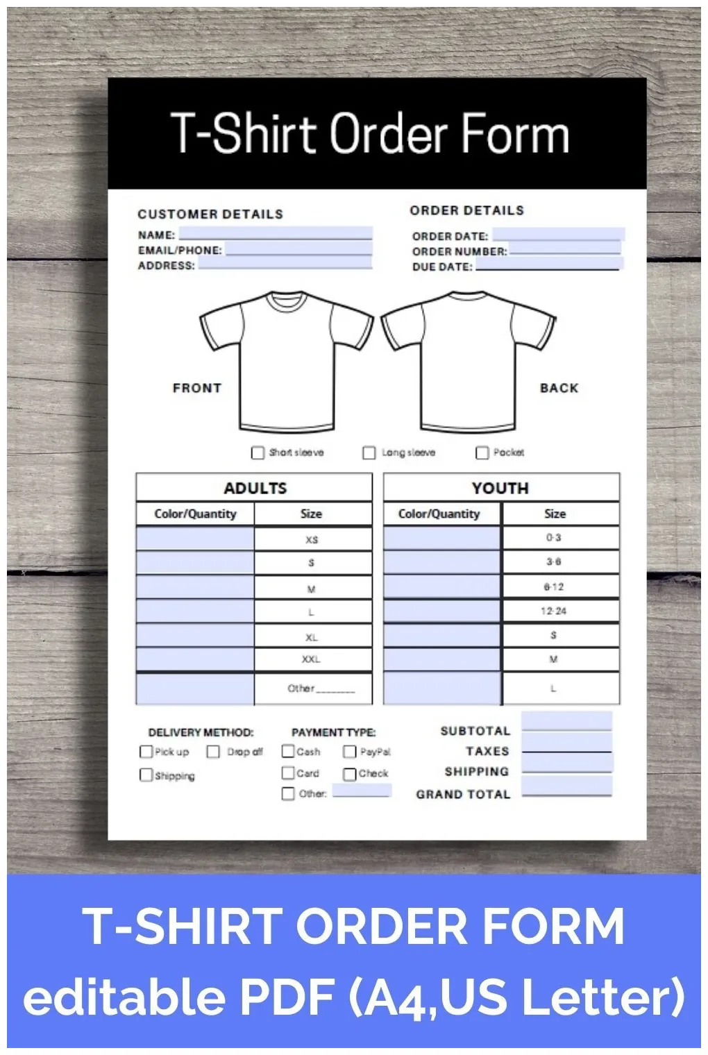 Tshirt order form for small business editable template pdf etsy
