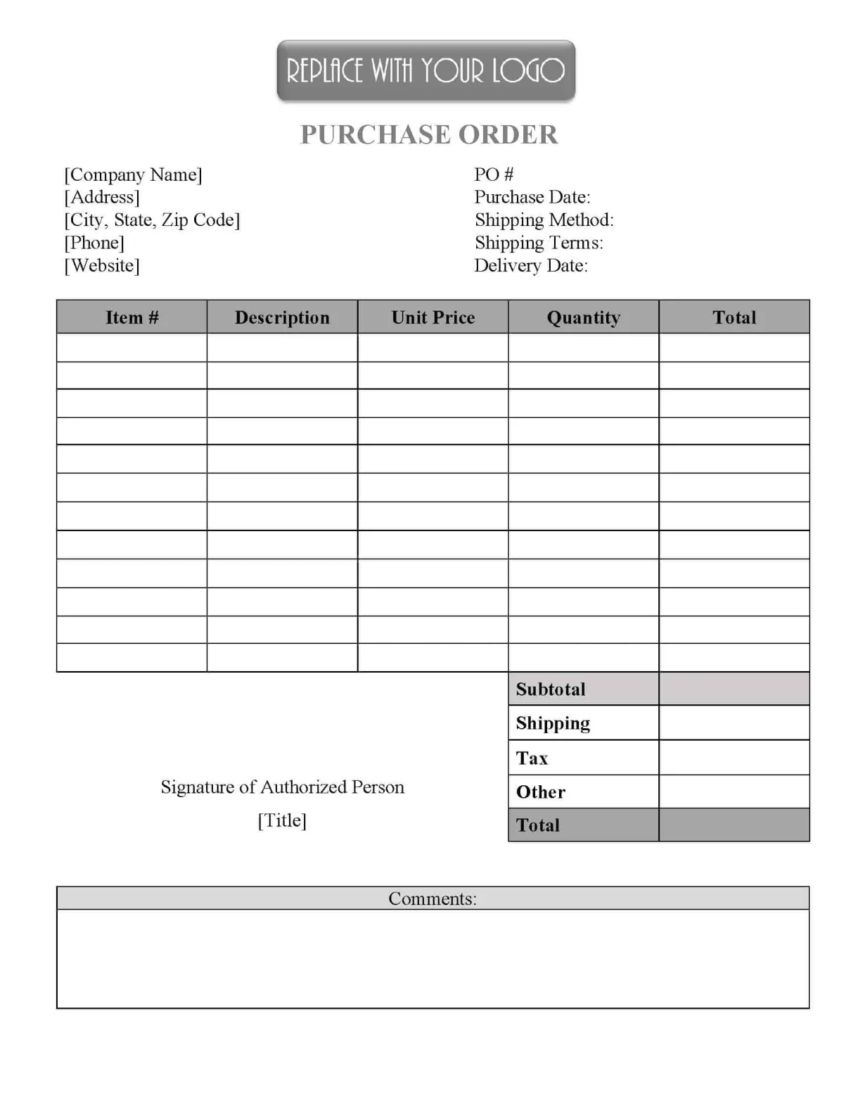 Free purchase order template instant download