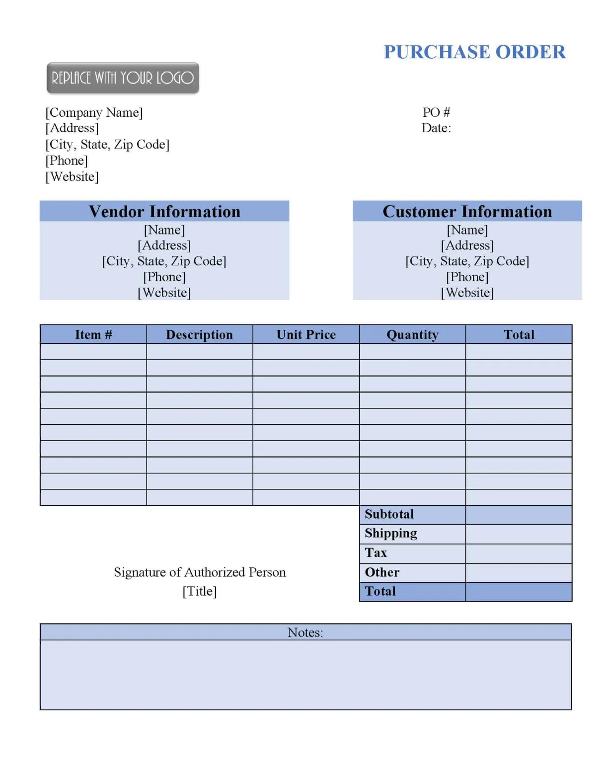Free purchase order template instant download