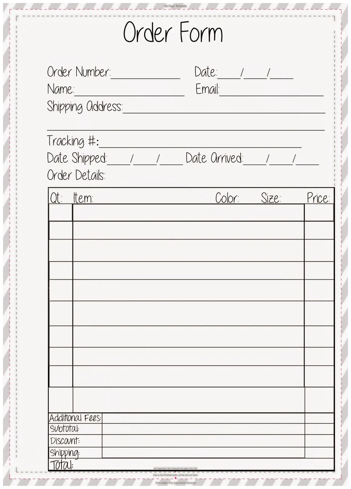 Free order form planner printable the stitch maker