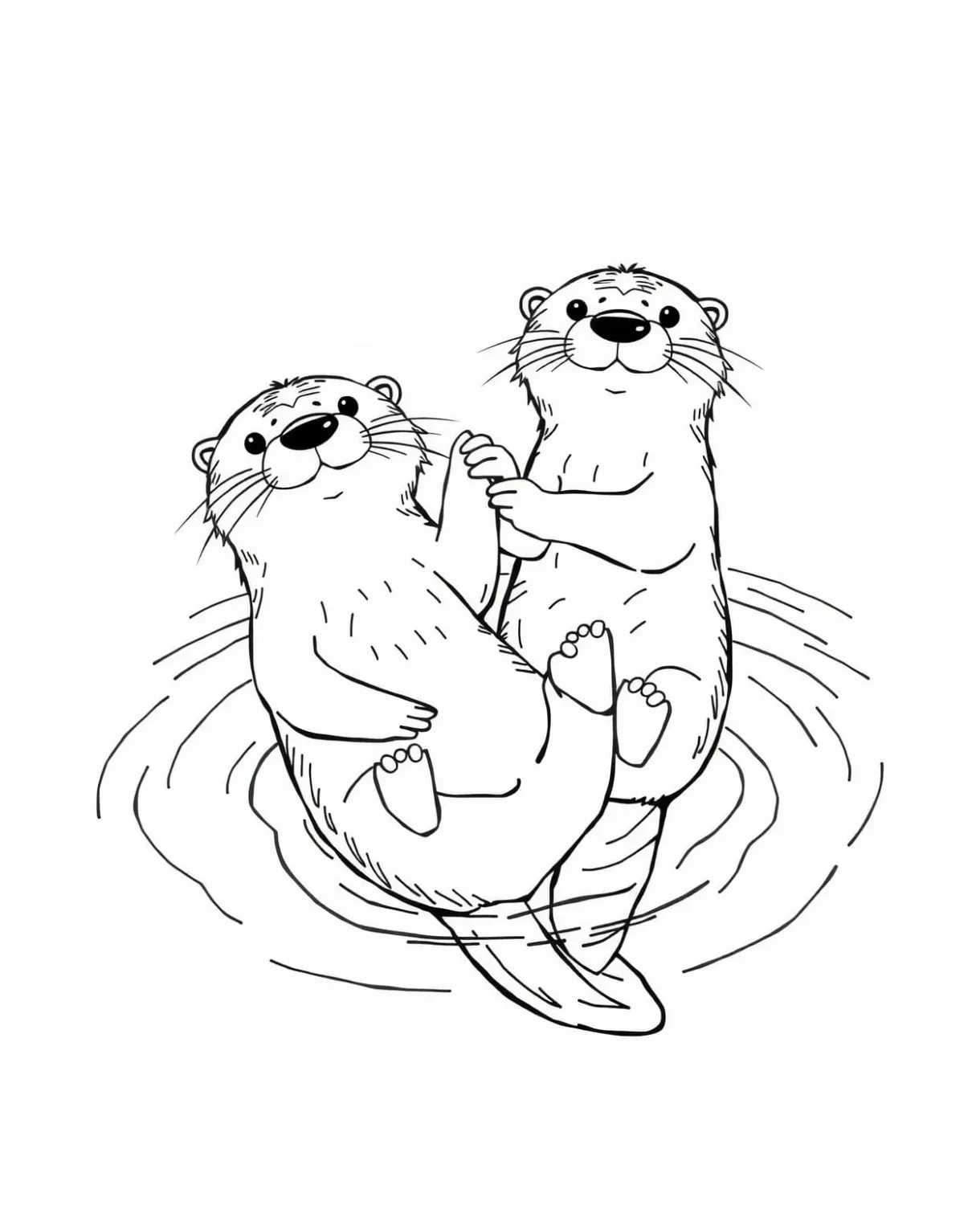 Playful Otters Holding Hands Coloring Page - Free Printable
