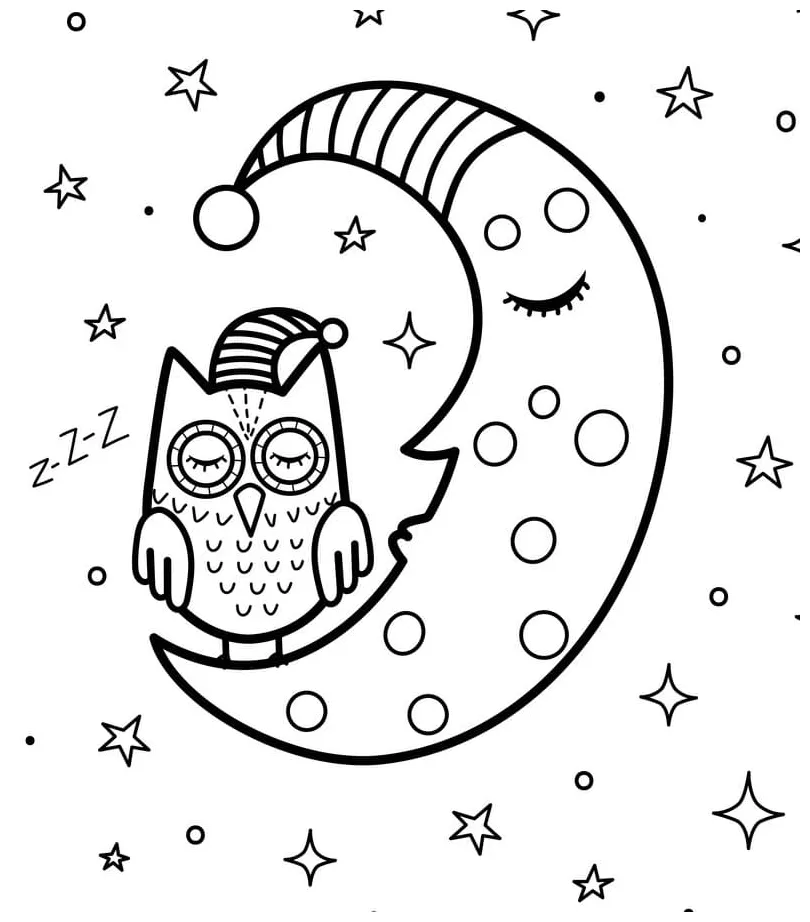 Owl and moon coloring pages coloring cool