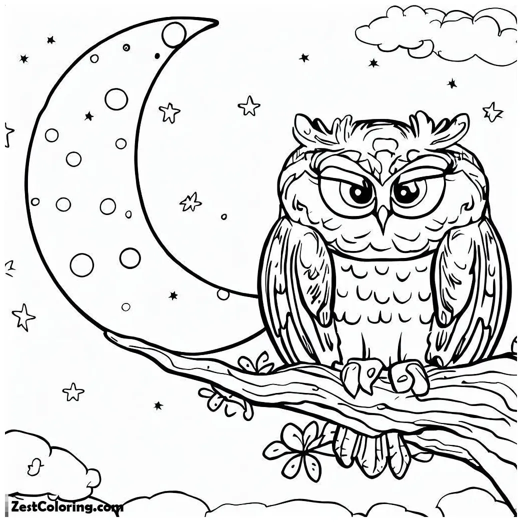 Moon and owl coloring page coloring for kids smart, creative, and fun