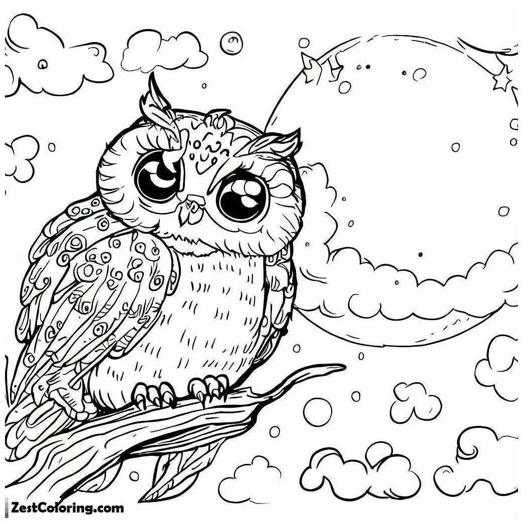 Owl and full moon coloring page coloring for kids smart, creative