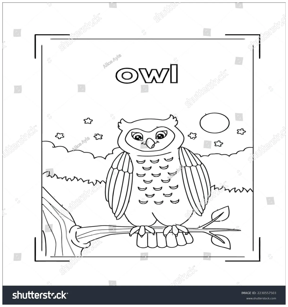 Owl on tree branch coloring page stock vector 2230557503 printable coloring page
