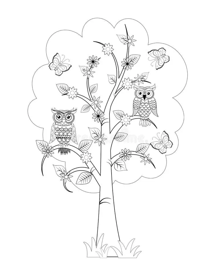 Coloring page with owls stock illustration. Illustration of decorative