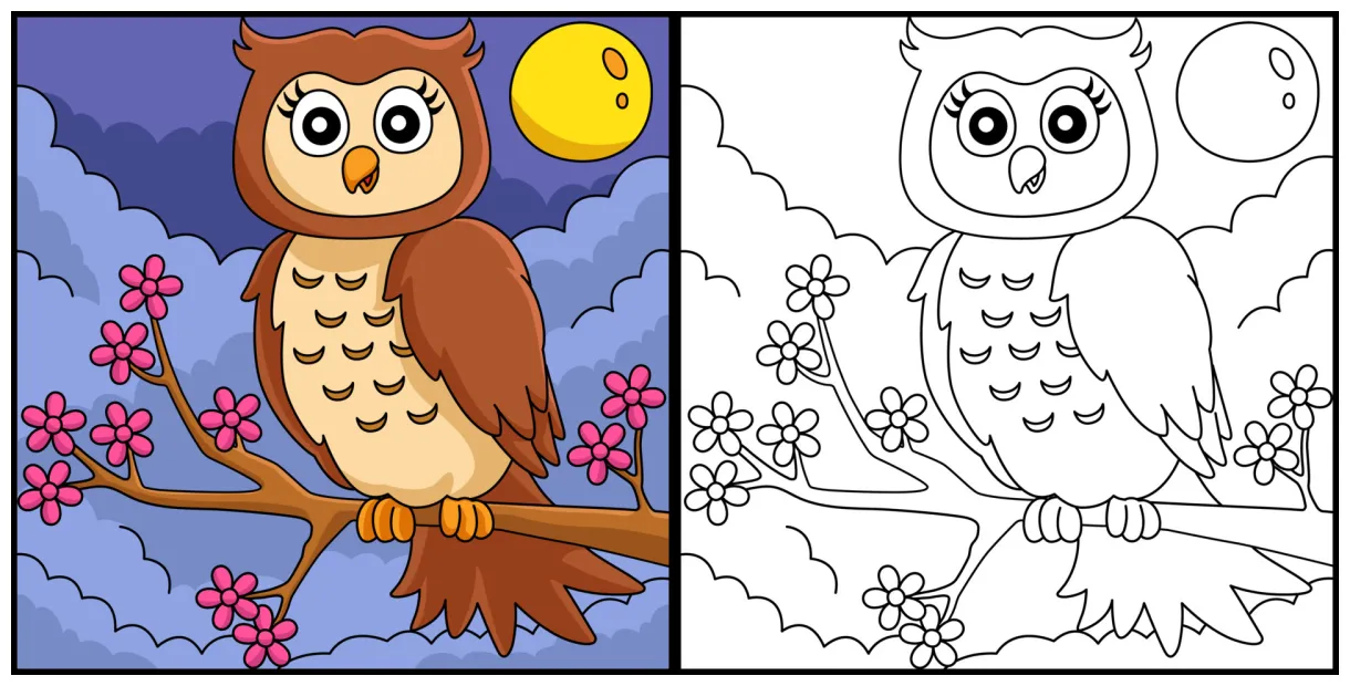 Owl on a tree branch coloring page illustration 7066813 vector art at