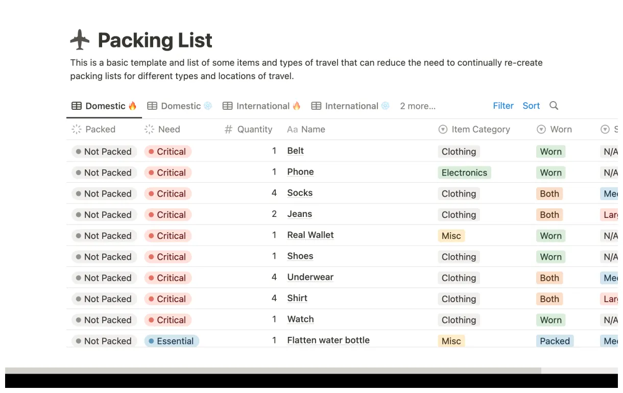 Packing List | Notion Template