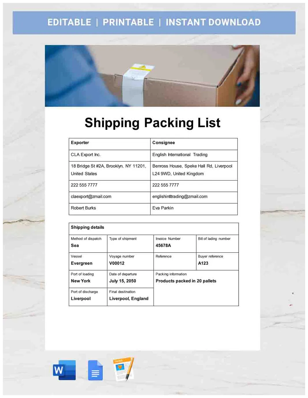 Shipping Packing List Template - Google Docs, Word, Apple Pages
