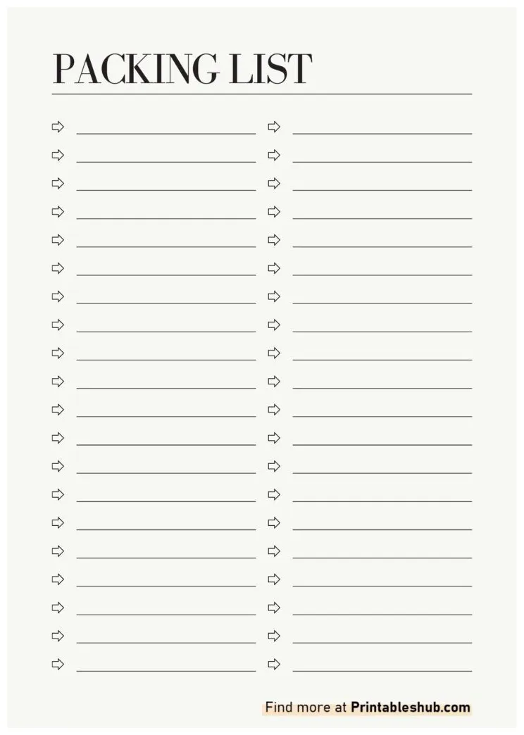 Simple Packing List Printable Template | Packing list template, Packing