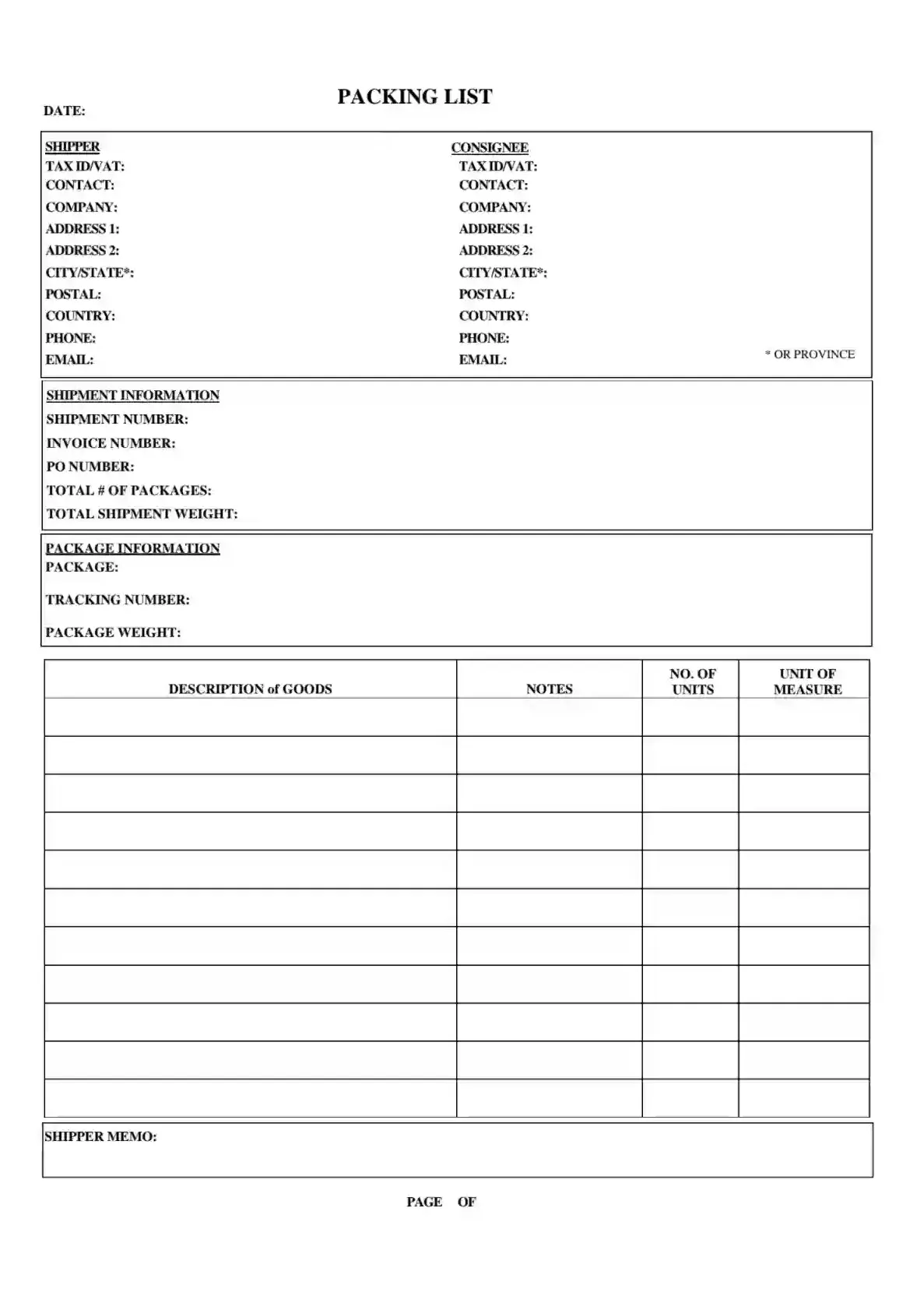 Packing List Template ≡ Fill Out Printable PDF Forms Online