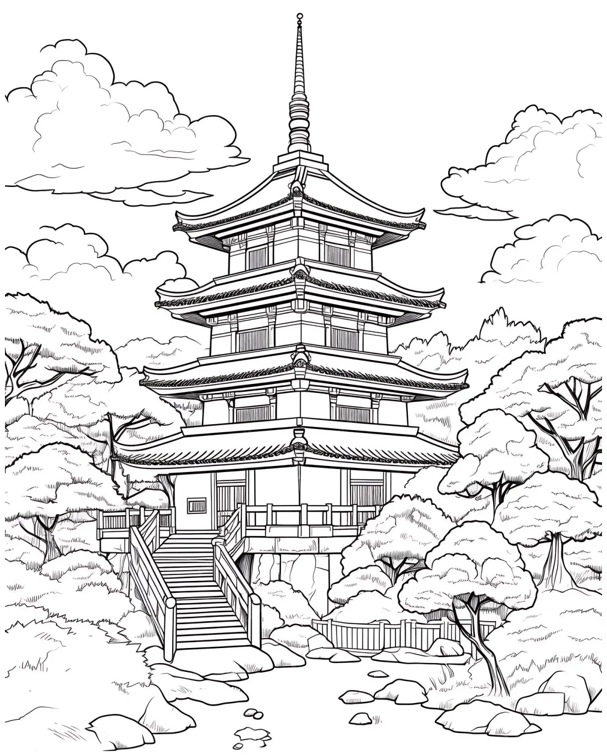 Premium Photo | Japanese Pagoda Style Coloring Page