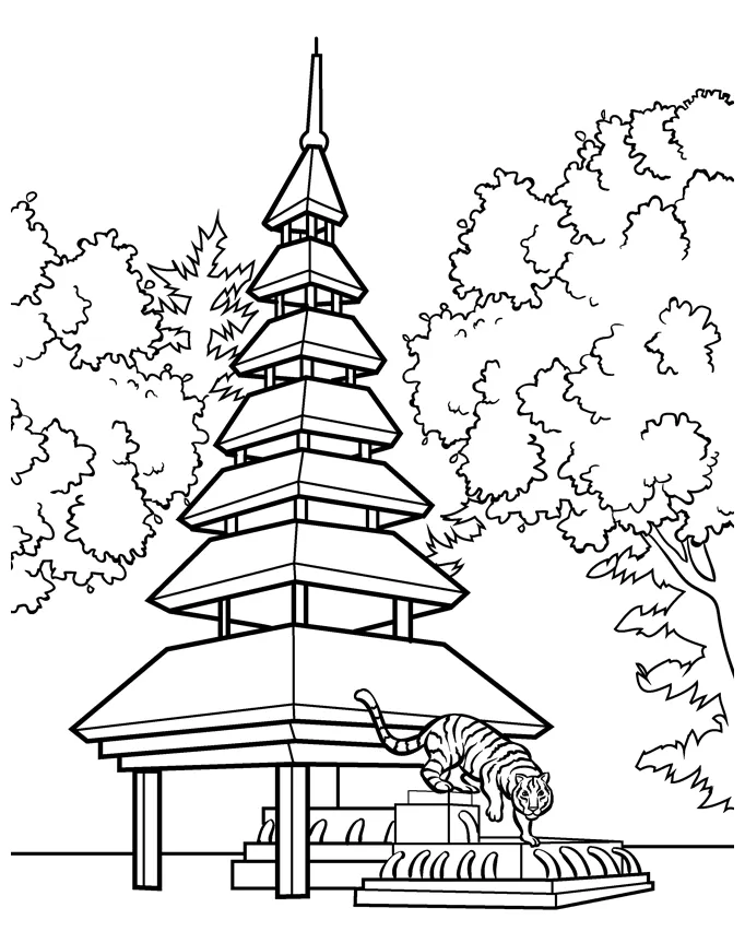 Japanese pagoda coloring coloring pages