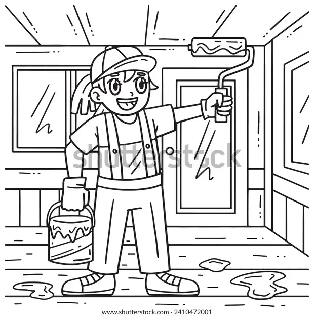 Construction painter brush coloring page stock vector