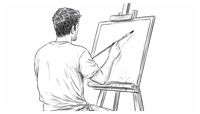Artist painting on an easel coloring page premium ai-generated vector