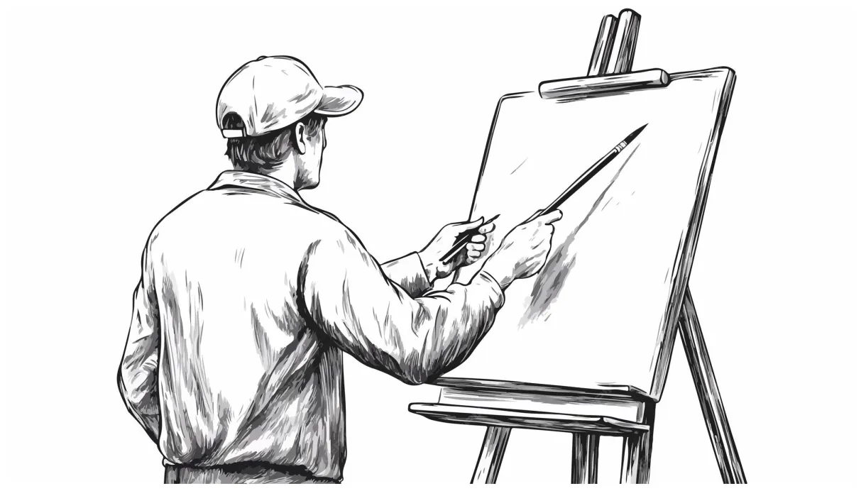 Artist painting on an easel coloring page premium ai-generated vector