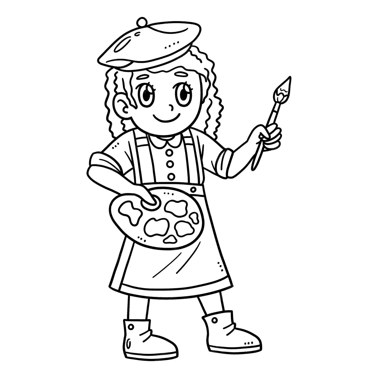 Premium vector easel with painting isolated coloring page