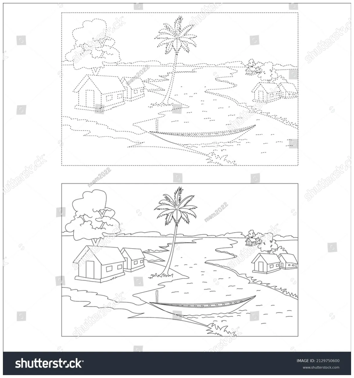Scene coloring page vector line art stock vector