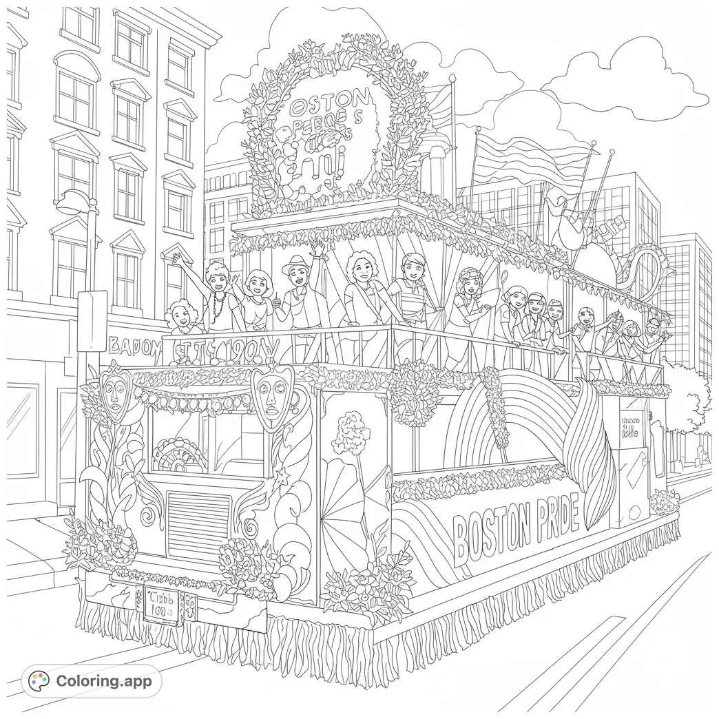 Vibrant city parade float coloring.app printable coloring page