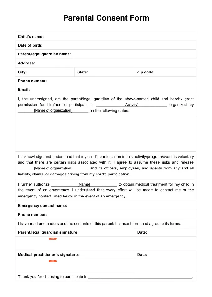 Parental consent form