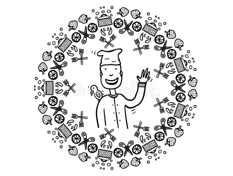 Happy chef with parrot on shoulder stock illustration illustration of