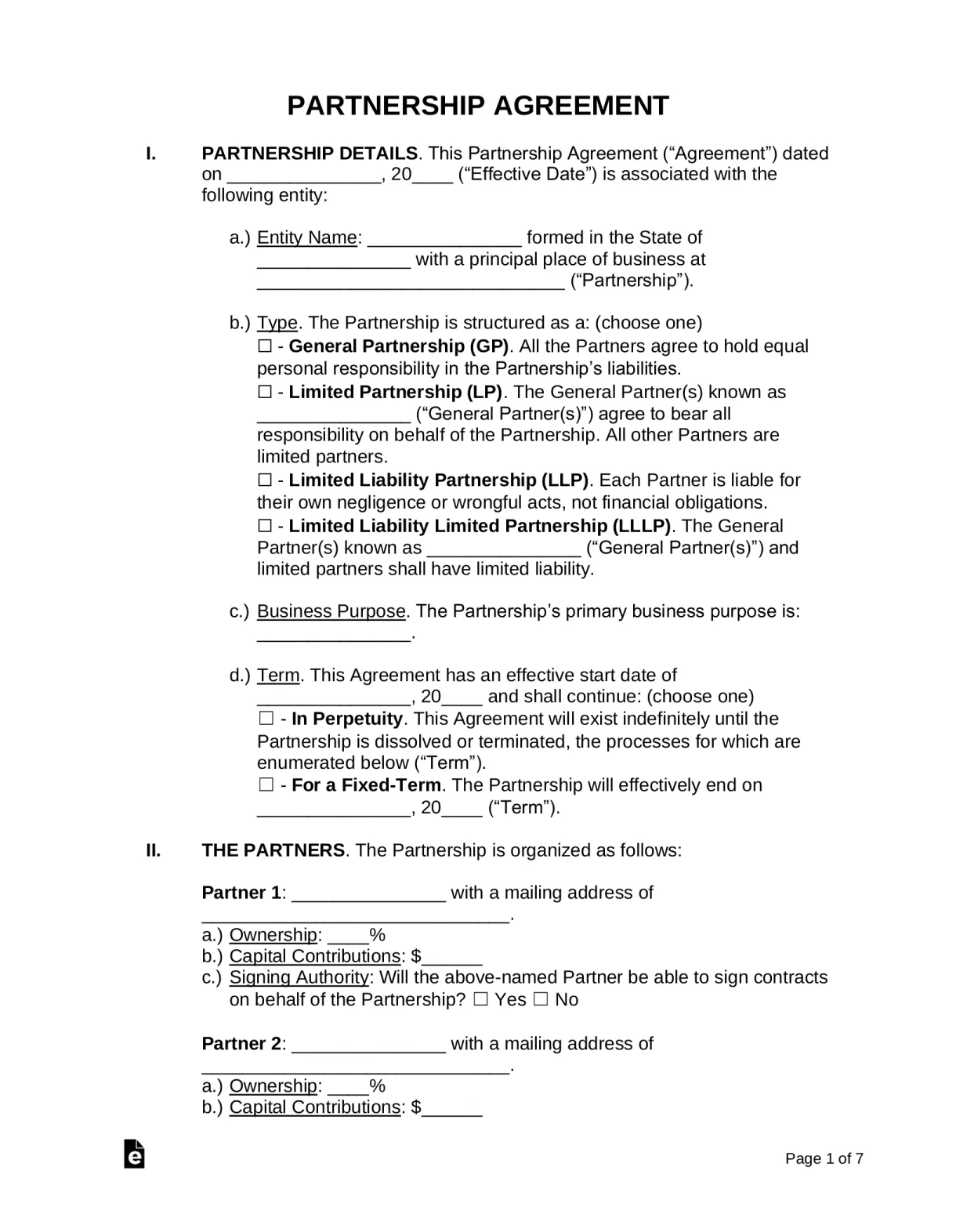 Free Partnership Agreement Templates (5) - PDF | Word – eForms