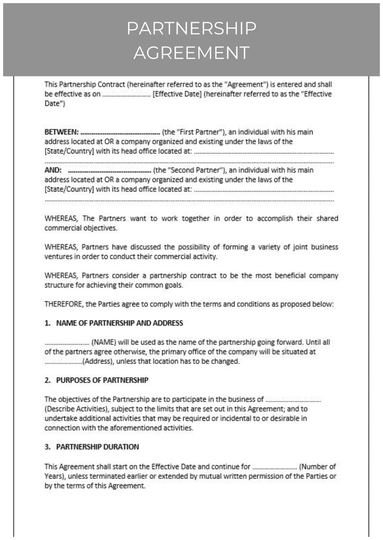 Partnership Agreement, Contract Agreement, Partnership Contract