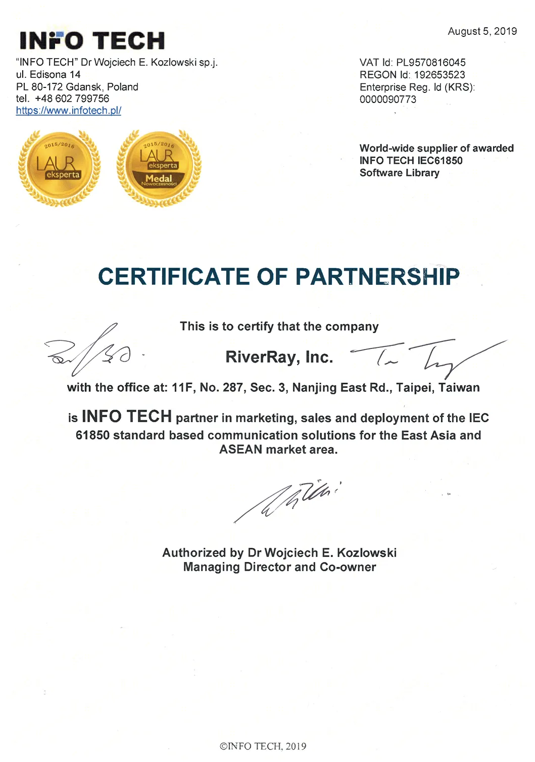 Partnership agreement with RiverRay Inc.